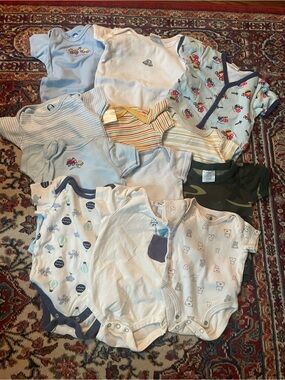 13 cotton 0-6m Baby One-Piece Set - Light Blue & Neutrals
